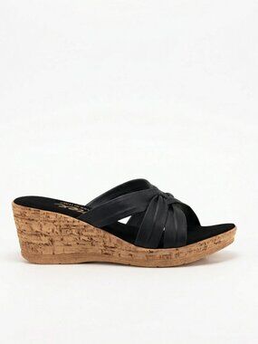 NWOT Onex Gayle-2 Slip-on Wedge Cork Heel Sandal Soft Twist Leather Black 7